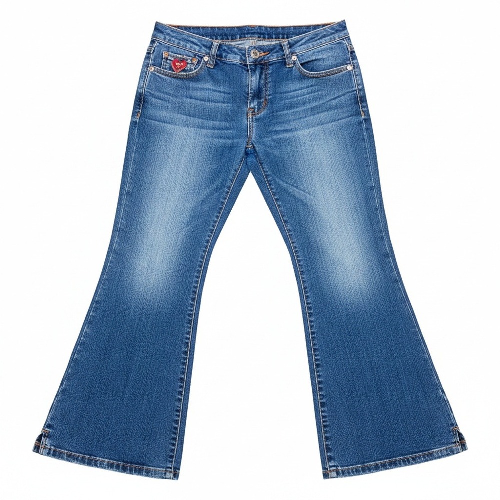 YMI Jeans Women's Size 9 Blue Denim‎ Low Rise Bootcut Flare Split Hem Stretch